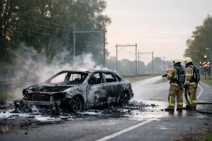 Auto volledig uitgebrand op Noorder Parallelweg in Ede