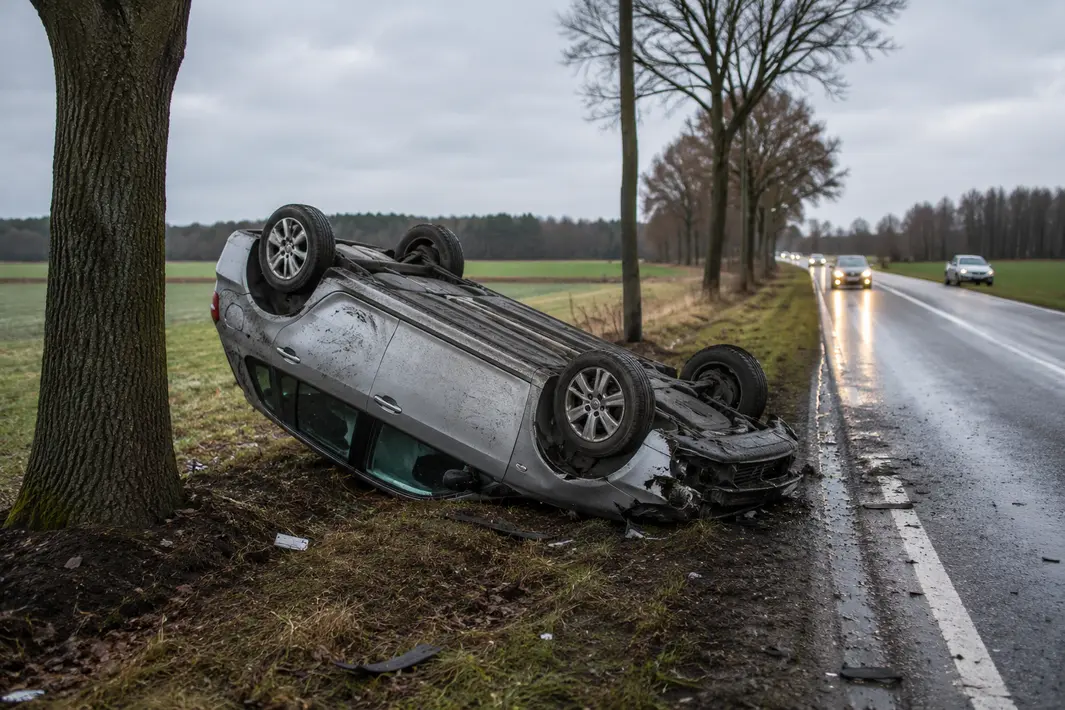 Auto met vier inzittenden rijdt over de kop op N800 bij Barneveld